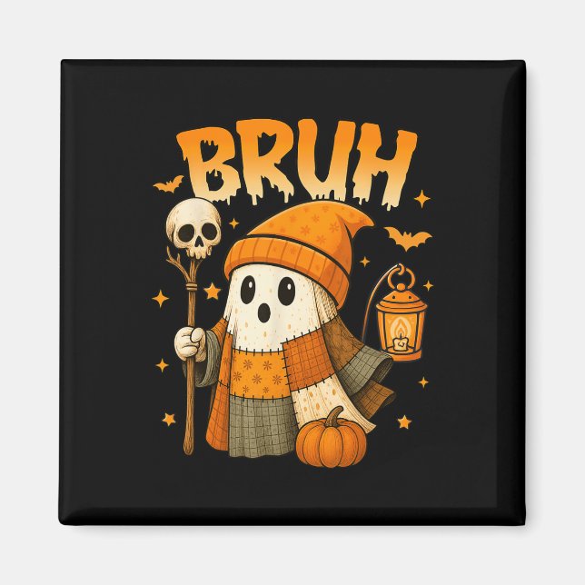 Bruh Ghost Halloween Niedlich Platwork Ghost Trick Magnet (Vorne)