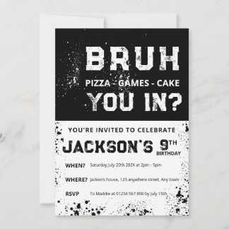 BRUH Grunge Paint Splatter Boy Birthday Invitation Einladung