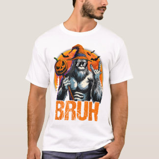 Bruh Halloween Bigfoot Pumpkin Sasquatch Mens T-Shirt