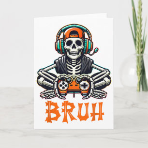 Bruh Halloween Boys Kids Gamer Mens Skeleton Video Karte