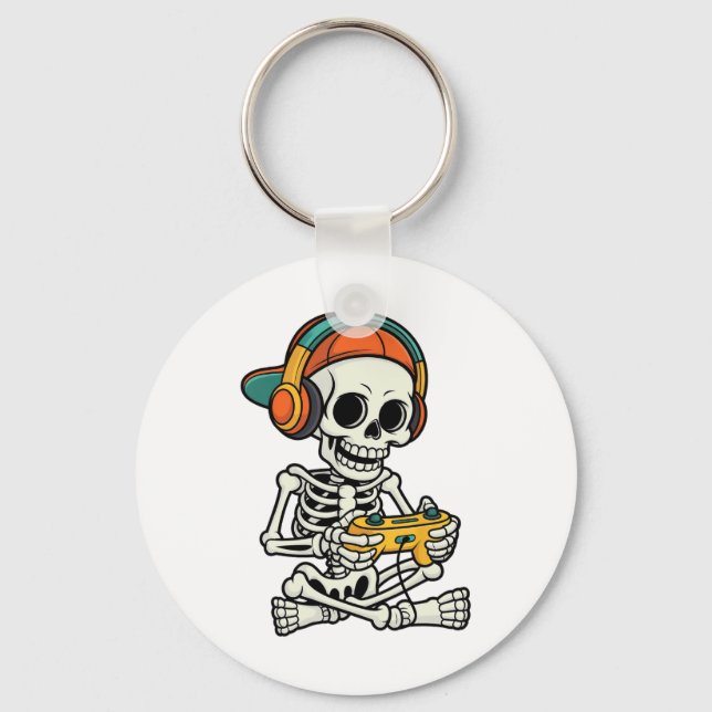 Bruh Halloween Boys Kids Gamer Mens Skeleton Video Schlüsselanhänger (Vorderseite)