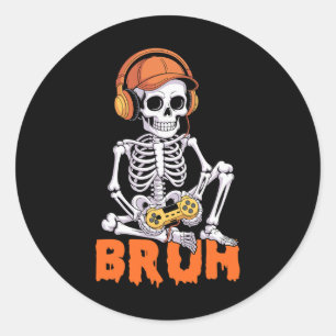 Bruh Halloween Jungen Kinder Gamer Männer Skelett Runder Aufkleber