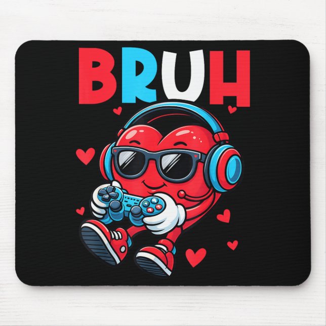 Bruh Heart Gamer Video Gaming Controller Valentins Mousepad (Vorne)