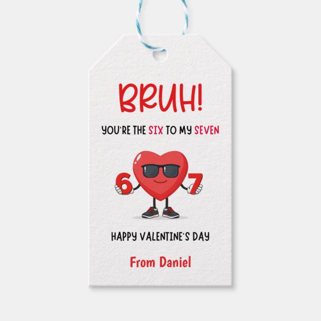 Bruh Heart Sunglasses 67 Valentines Tag Geschenkanhänger (Vorderseite)