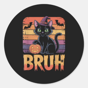 Bruh Hexch Cat Pumpkin Halloween Shirt Teens Meme Runder Aufkleber