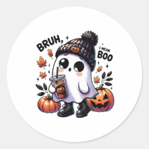 Bruh I Gemein Boo Funny Ghost Kürbislaterne Kaffee Runder Aufkleber