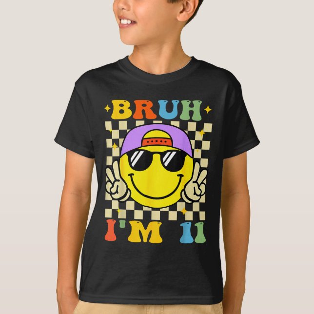 Bruh I'm 11 Years Old Purple Birthday Boys 11th Bi T-Shirt (Vorderseite)