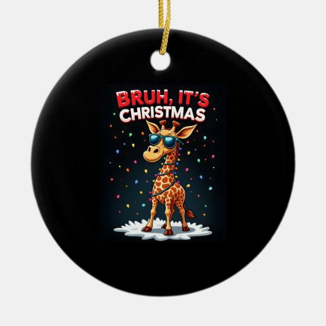 Bruh It's Christmas Giraffe Funny Dabbing Long Sle Keramik Ornament (Vorne)