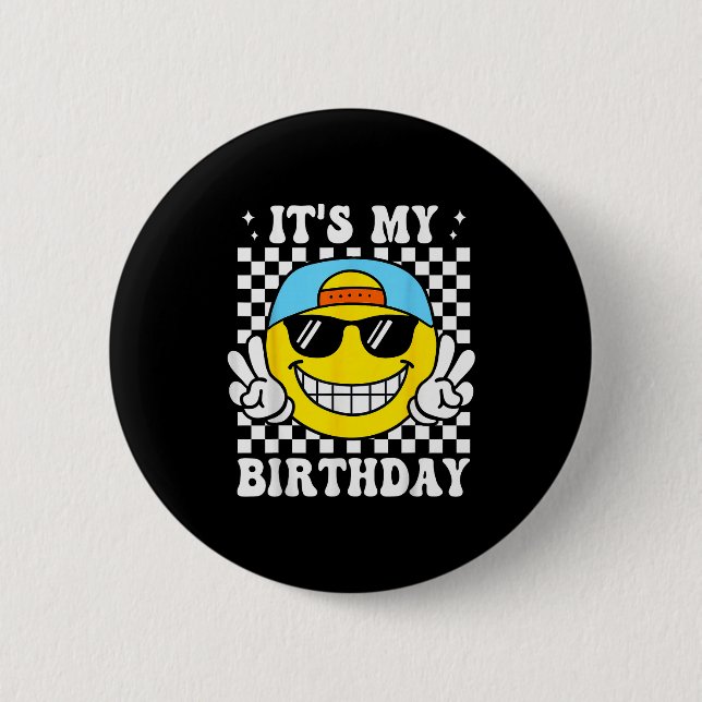 Bruh It's My Birthday Peace Sign Smile Birthday Fo Button (Vorderseite)