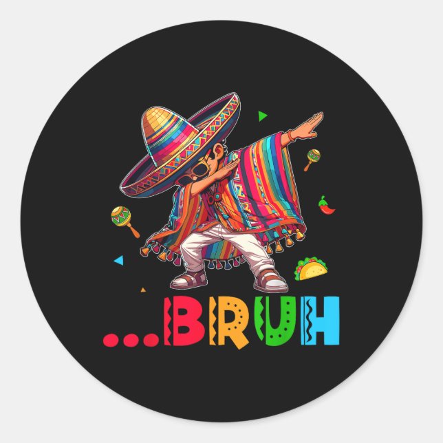 Bruh Mexican Boy Dabbing Poncho Cinco De Mayo Kids Runder Aufkleber (Vorderseite)