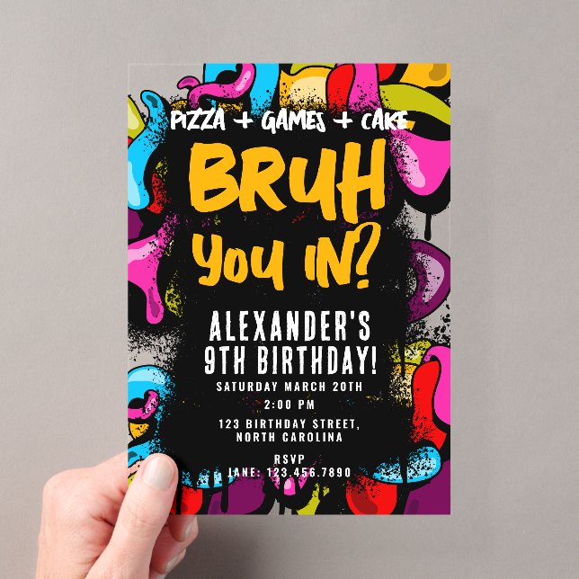 Bruh Neon Graffiti Hip Hop Street Art Birthday Acryleinladungen (Insitu (Handheld))
