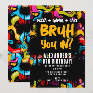 Bruh Neon Graffiti Hip Hop Street Art Birthday Einladung