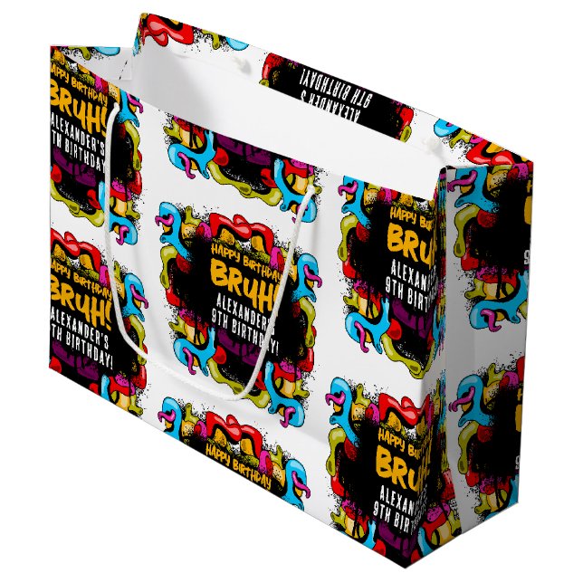 Bruh Neon Graffiti Hip Hop Street Art Birthday Große Geschenktüte (Vorderseite Schrägansicht)
