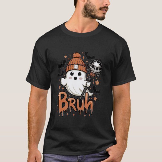 Bruh Niedlich Ghost Halloween Ghost Trick oder Tre T-Shirt (Vorderseite)