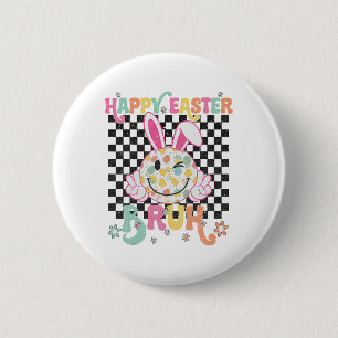Bruh Oster Day Funny Bunny Eggs Groovy Smile Face Button