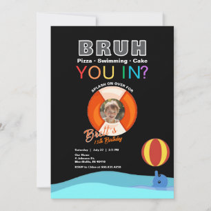 Bruh Pool Party Anniversaire Invitation avec photo