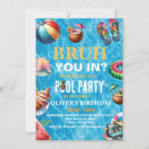Bruh Pool Party Anniversaire Invitation   Garçon é