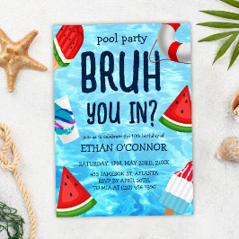 Bruh Pool Party Boy Birthday Einladung