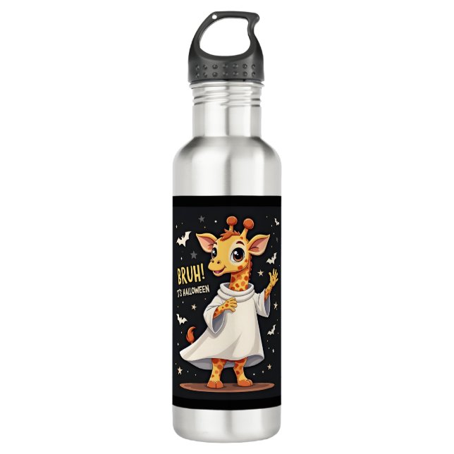 Bruh sein Halloween Funny Dabbing Ghost Giraffe Lo Edelstahlflasche (Vorderseite)