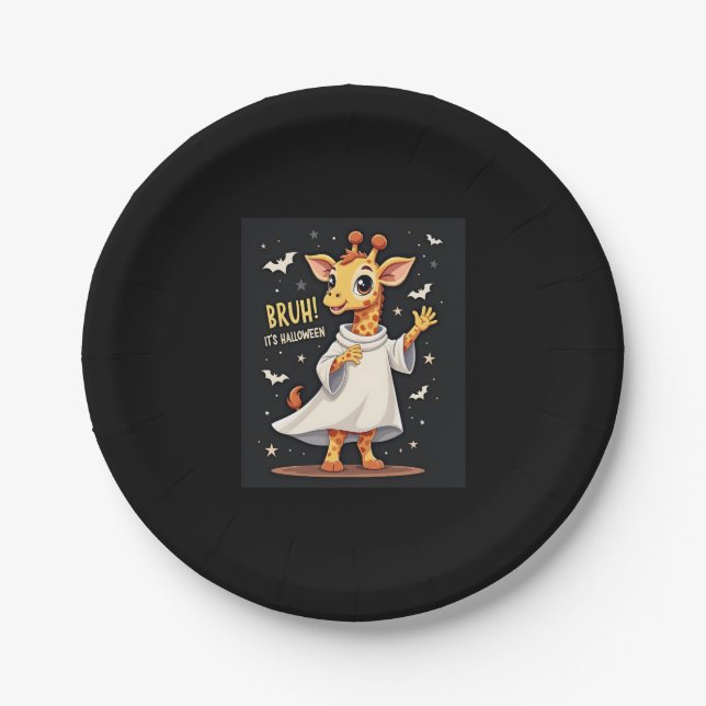 Bruh sein Halloween Funny Dabbing Ghost Giraffe Lo Pappteller (Vorderseite)