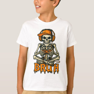 Bruh Skeleton Gamer Funny Video Gaming Game Hallow T-Shirt