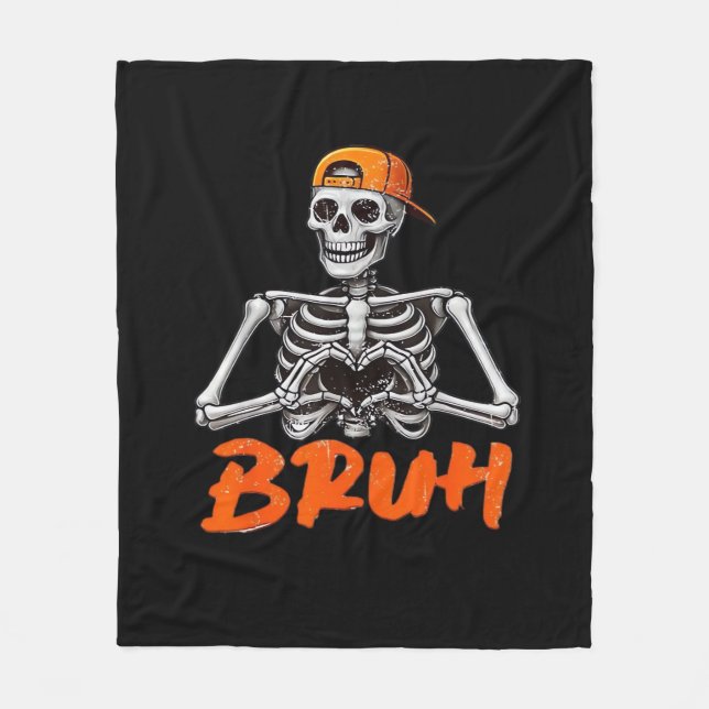 Bruh Skeleton Hand Heart Halloween Kostüme Männer  Fleecedecke (Vorderseite)