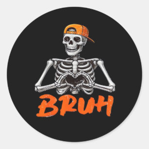 Bruh Skeleton Hand Heart Halloween Kostüme Männer Runder Aufkleber