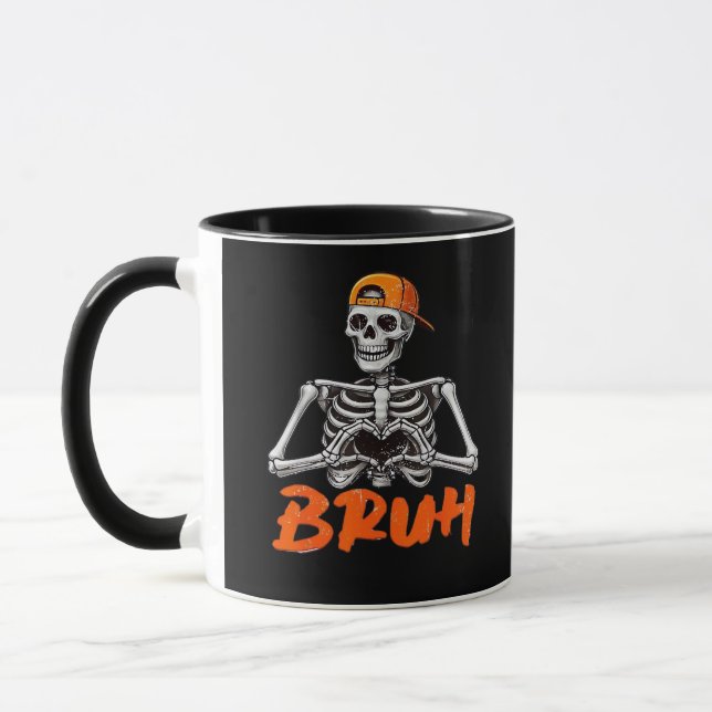 Bruh Skeleton Hand Heart Halloween Kostüme Männer  Tasse (Links)