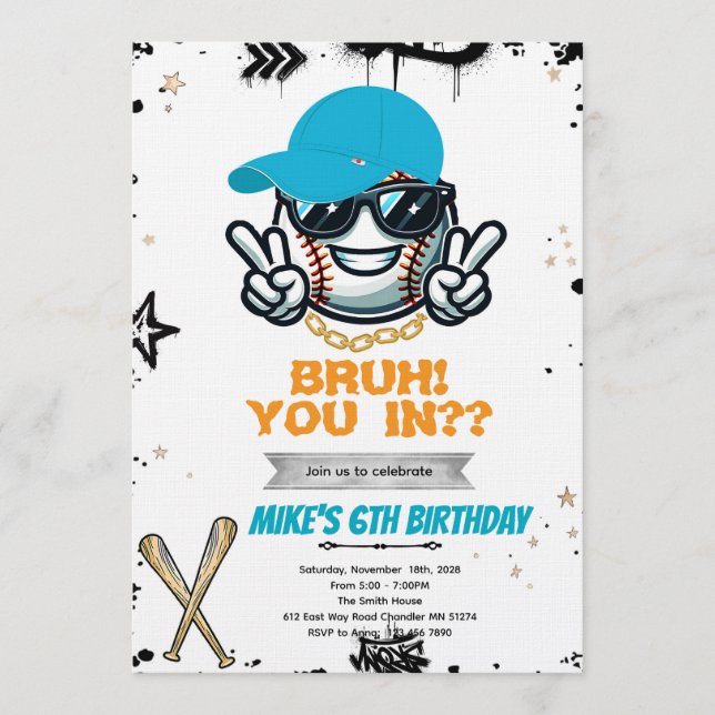 Bruh Teen baseball Party Invitation Einladung (Vorderseite)
