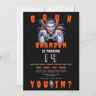 BRUH Teen Halloween Videospiel Sleepover Geburtsta Einladung