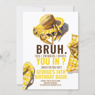 BRUH YELLOW Pool Party Boy Invitation d'anniversai