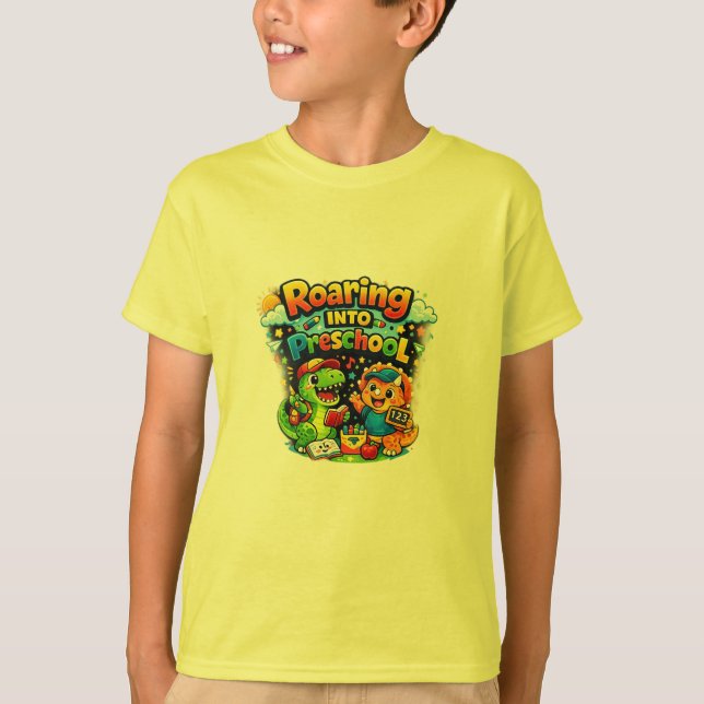 Brüllend in die Vorschule Dino-Shirt T-Shirt (Vorderseite)
