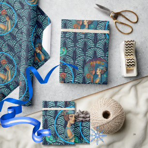 Brüllende 20er Jahre Art Deco Dame in Blau Geschenkpapier