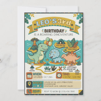 Brüllende Dinosaurier-Abenteuerkarte 3. Geburtstag Einladung