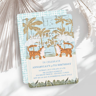 Brüllende Tiger Blaue Chinoiserie Mahjong Geburtst Einladung