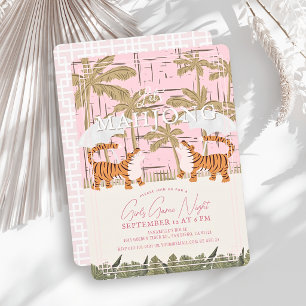 Brüllende Tiger Pink Chinoiserie Mahjong-Party Einladung