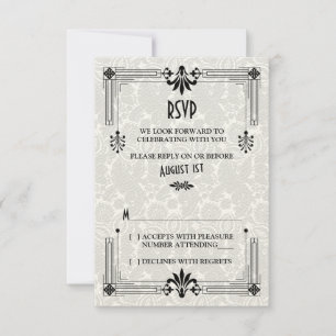 Brüllende Zwanziger Jahre Art Deco Hochzeit Antwor RSVP Karte