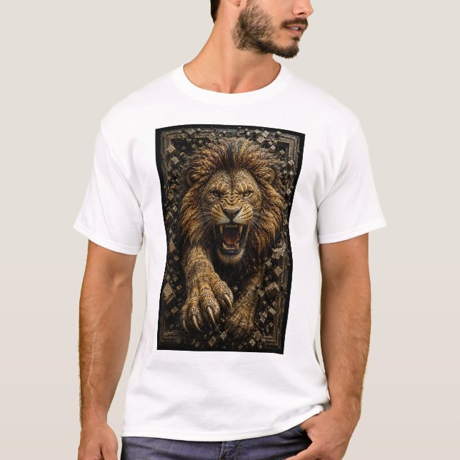 Brüllender Löwe – 3D-Mikromosaik T-Shirt (Vorderseite)