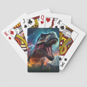 Brüllender T Rex stürmischer Berg Dinosaurier Spielkarten