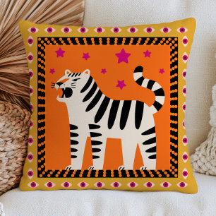 Brüllender Tiger in Schwarzweiß auf Orange Funky Kissen