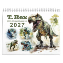 Brüllender Tyrannosaurus Rex Aquarell-Kalender 202