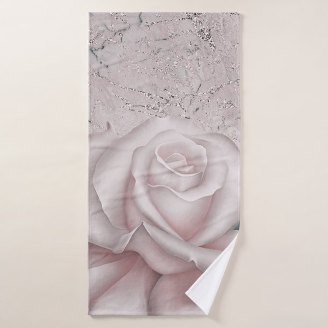 Brun blanc Rose Glam Marbre moderne Shabby Chic (Serviette de bain)