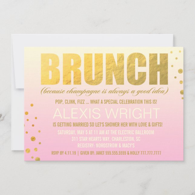 Brunch 311 weil Champagne rosa Ombre Einladung (Vorderseite)