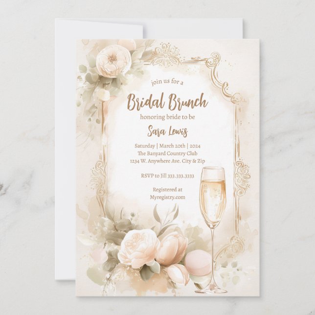 Brunch and Bubbly Bridal Dusche Einladung br1 (Vorderseite)