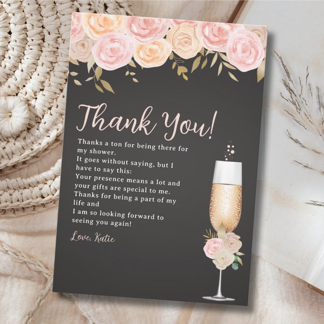 Brunch and Bubbly Bridal Shower Elegant Flowers Dankeskarte (Von Creator hochgeladen)