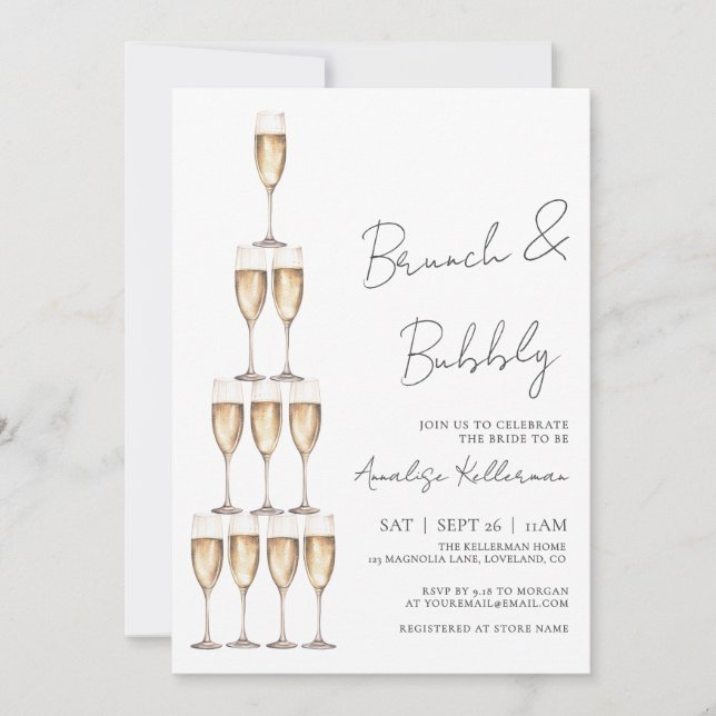 Brunch And Bubbly Champagne Bridal Shower Einladung (Vorderseite)