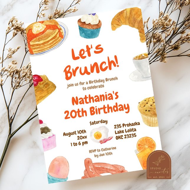 Brunch Anniversaire Illustration Invitation (Créateur téléchargé)