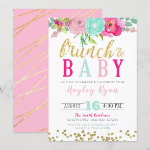 Brunch & Baby Summer Blume Boho Gold Glitzer Einladung