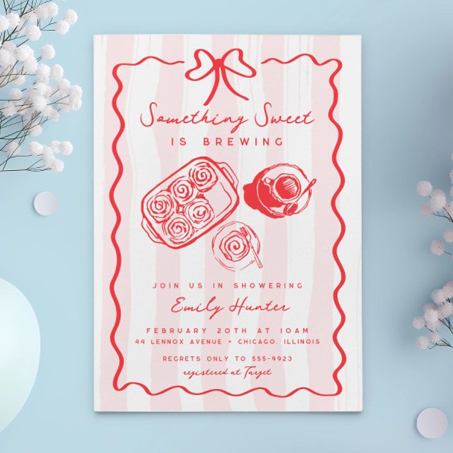 Brunch Babydusche Süßigkeiten Kaffeebow Pink Doodl Einladung (Von Creator hochgeladen)