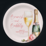 Brunch-Begrüßungszeichen am Geburtstag Pappteller<br><div class="desc">Das sind Pink Brunch und Bubbly Floral Mimosa Champagne Birthday Brunch Paper Teller!</div>
